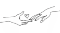 Two hands touching with a heart between them. This represents Bre Miles and her clients both connecting over their common humanity.