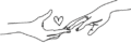 Two hands touching with a heart between them. This represents Bre Miles and her clients both connecting over their common humanity.